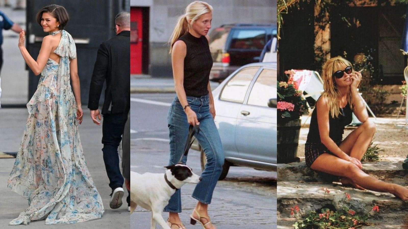 Zendaya, Carolyn Bessette and Brigitte Bardot street style montage, presence over fashion