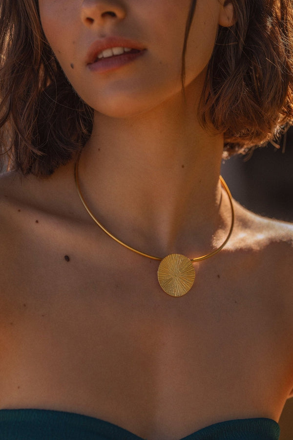 Babylon gold choker and layered necklaces by Sofia Godinho, Riviera jewellery styling