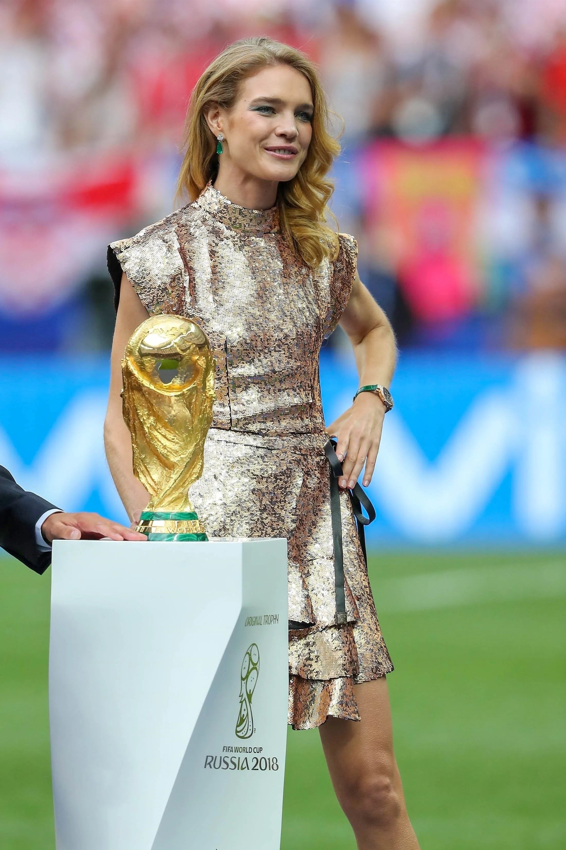 Natalia Vodianova wearing Louis Vitton at 2018 World Cup final in Russia