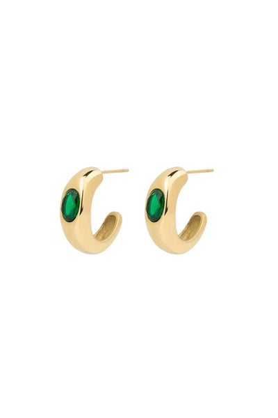Carrie Waterproof Hoops — stainless steel with emerald cubic zirconia