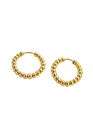 Gold hoop earrings on a white background