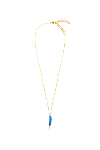 Océane Azur necklace, fine 18k gold-plated chain with blue enamel fish pendant and pearl drop, Sofia Godinho, Made in Portugal