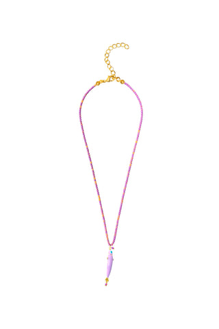 Océane Lilas necklace, lilac and orange stone bead strand with lilac enamel fish pendant, 18k gold-plated clasp, Sofia Godinho, Made in Portugal