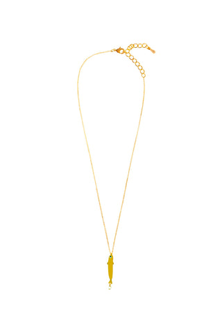 Océane Safran necklace, fine 18k gold-plated chain with saffron enamel fish pendant and pearl drop, Sofia Godinho, Made in Portugal
